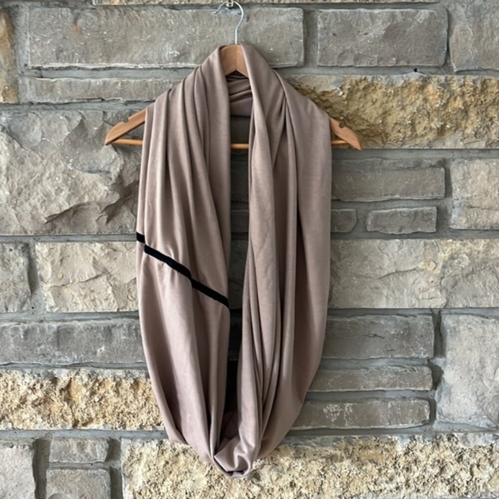 Donni Charm tan infinity scarf with black strip OSFA